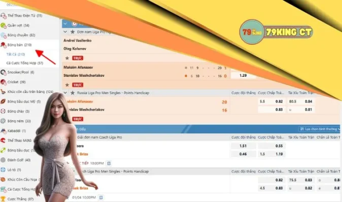 Chơi bóng bàn hội viên có thể cược với 8 kiểu khác nhau